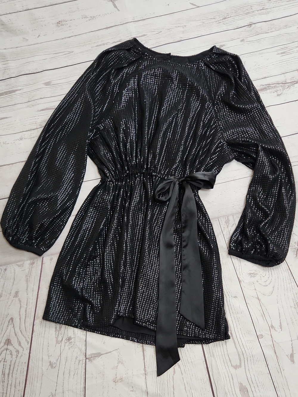 Something Navy Black Sequin Tie-Waist Mini Dress